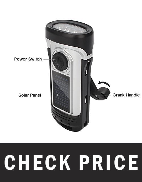 Thorfire IPX6 Hand Crank and Solar Flashlight